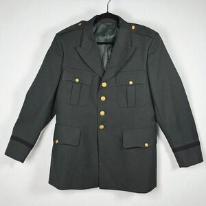 Vintage US Army Green‎ Dress Uniform Jacket Men 43R Military Gold Button Blazer